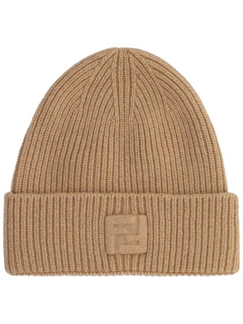 Fendi Logo Knit Beanie Beige