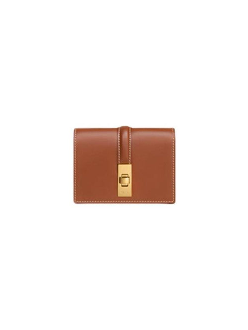 CELINE 16 Flap Shiny Calfskin Card Wallet Tan