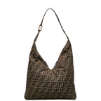 Fendi Zuka One-Shoulder Bag Brown Canvas Leather  Fendi