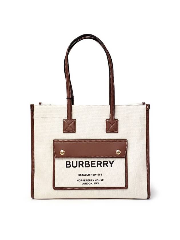 Burberry Freya Small Canvas Leather Tote Bag Natural Tan