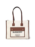 Burberry Freya Small Canvas Leather Tote Bag Natural Tan
