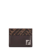 Fendi FF Square Leather Card Wallet Brown