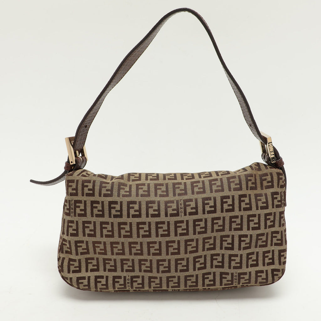 Fendi Beige/brown Ff Zucca Canvas Forever Baguette Shoulder Bag