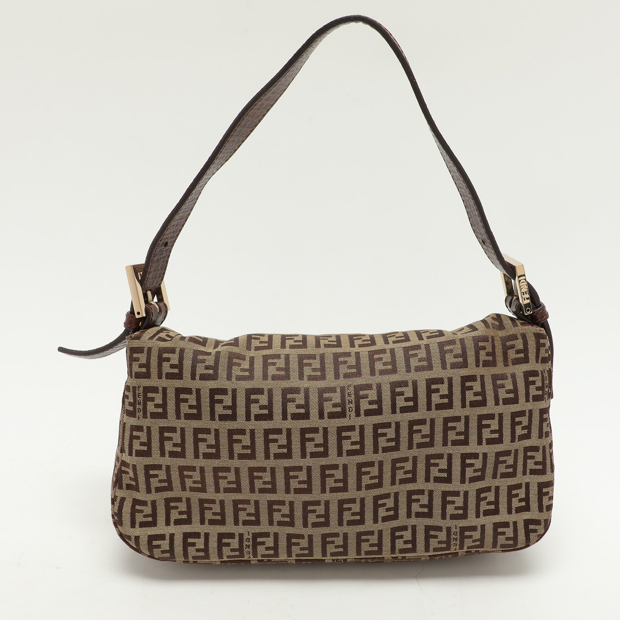 Fendi Beige/brown Ff Zucca Canvas Forever Baguette Shoulder Bag