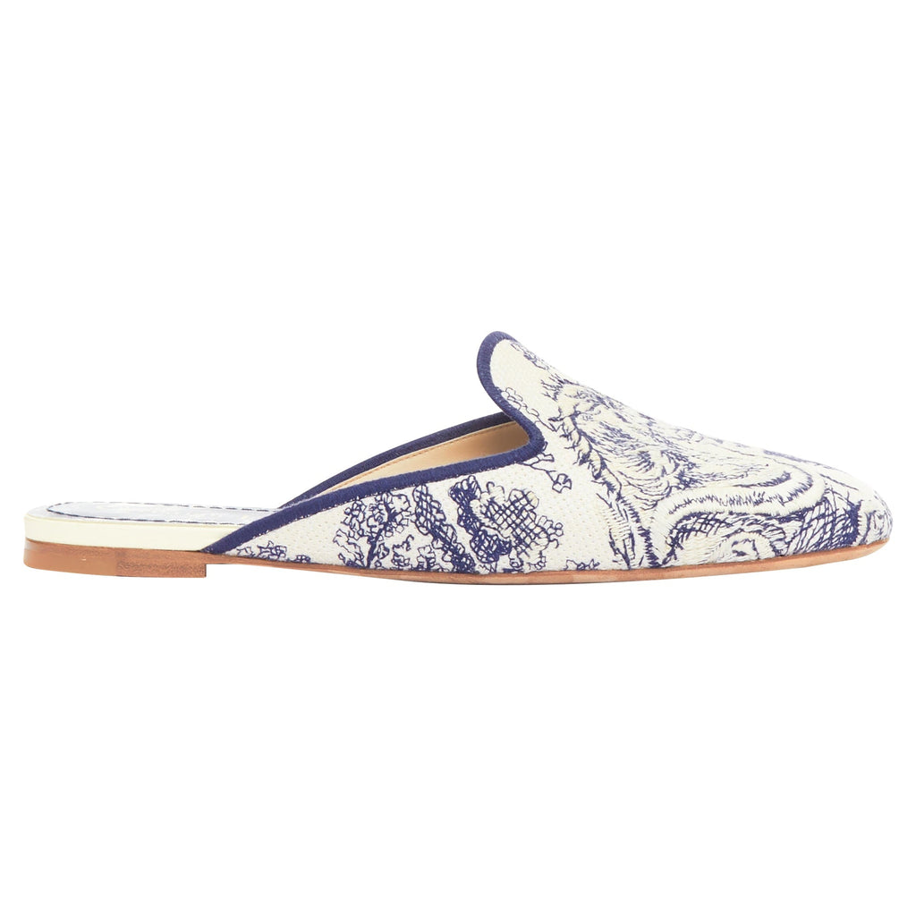 Christian Dior Toile De Jouy Print Canvas Mule Flats