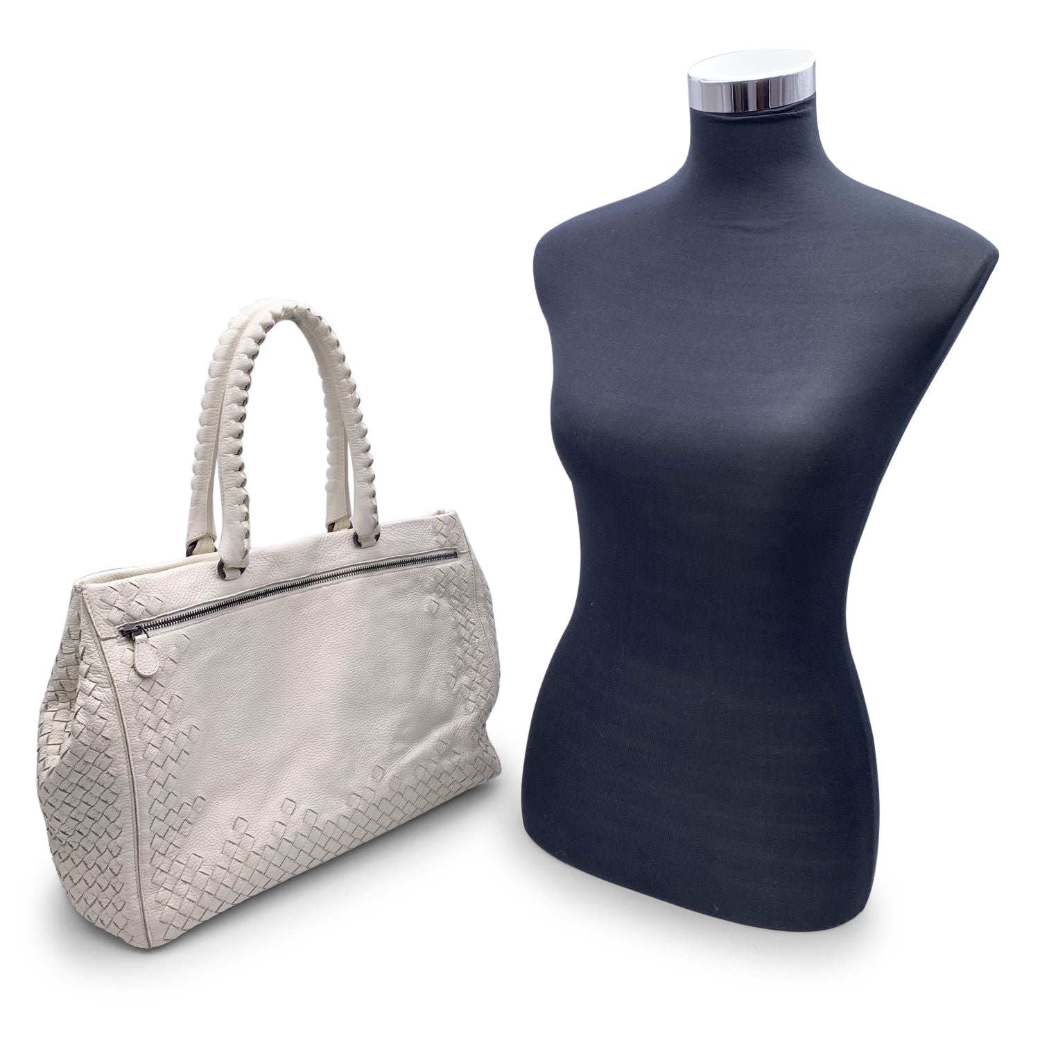 BOTTEGA VENETA White Intrecciato Leather Woven Tote Bag