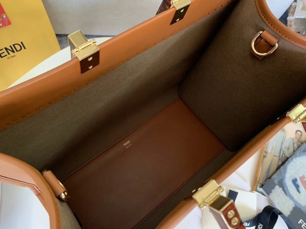 Fendi Sunshine Leather Shopper Tote Bag Brown