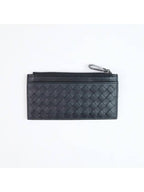 Bottega Veneta Intrecciato Zipper Card Wallet Black