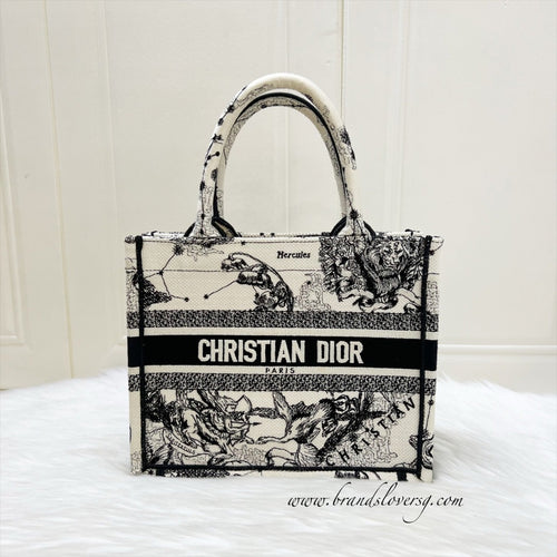 Dior Small Book Tote in Latte and Black Toile de Jouy Zodiac Embroidery