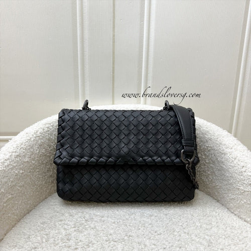 Bottega Veneta BV Baby Olimpia Handbag in Black Intrecciato Lambskin and SHW