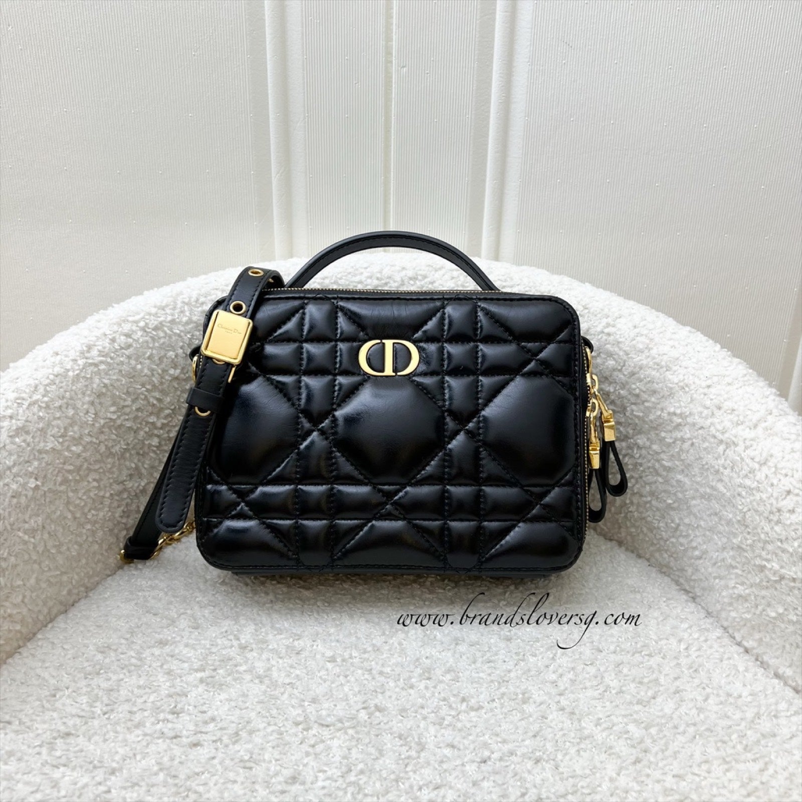 Dior Small Caro Box Bag in Black Quilted Macrocannage Calfskin and GHW