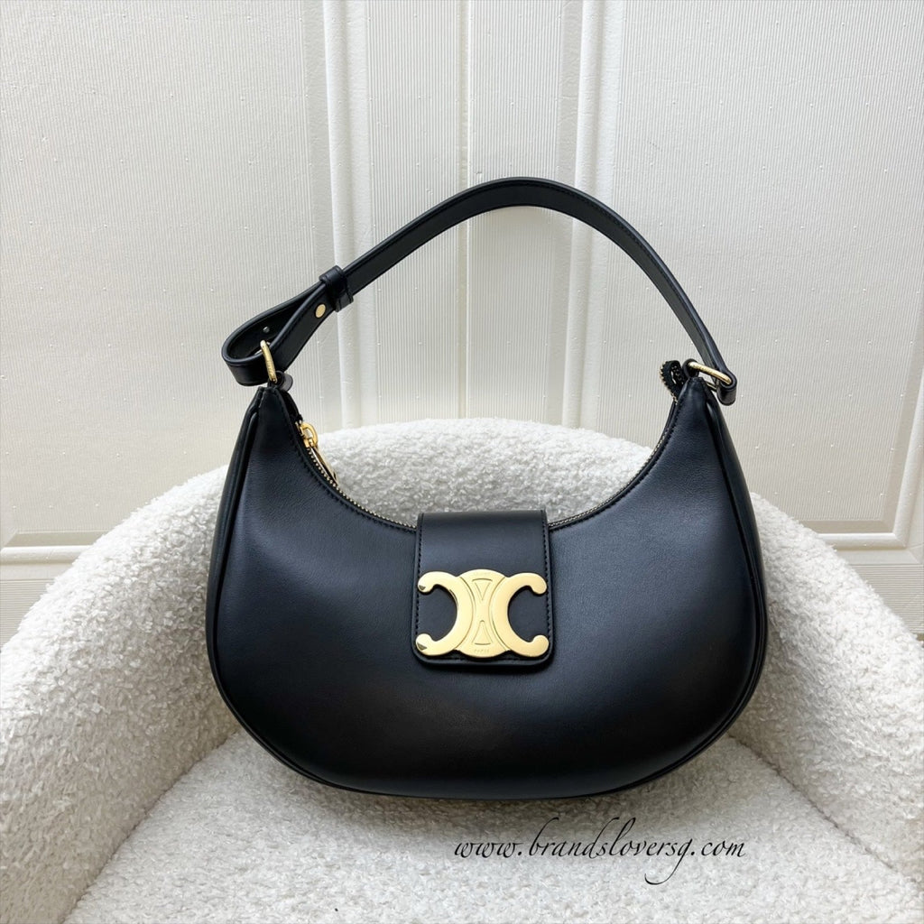 Celine Medium Ava Triomphe Bag in Black Smooth Calfskin and GHW