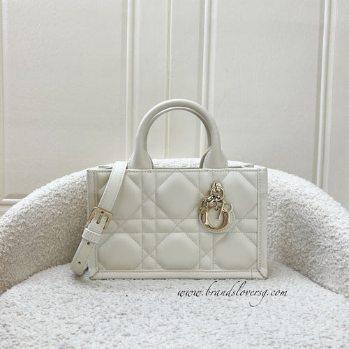 Dior Mini Book Tote in White Macrocannage Lambskin and LGHW (Model: S5573OWHP)