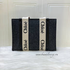 Chloe Woody Medium Tote Bag in mere Grey Felt Fabric and Black Leather Trim