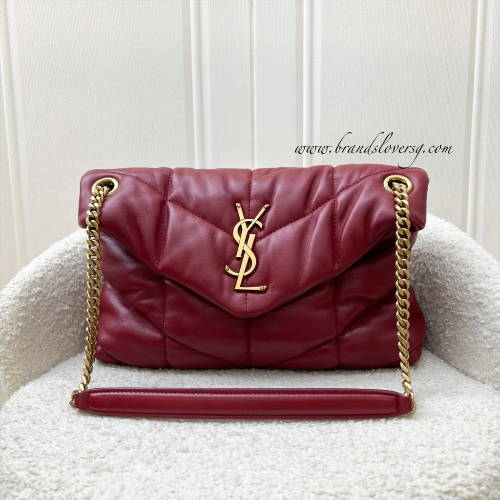 Saint Laurent YSL Small Loulou Puffer Bag in Raspberry Red Lambskin and GHW