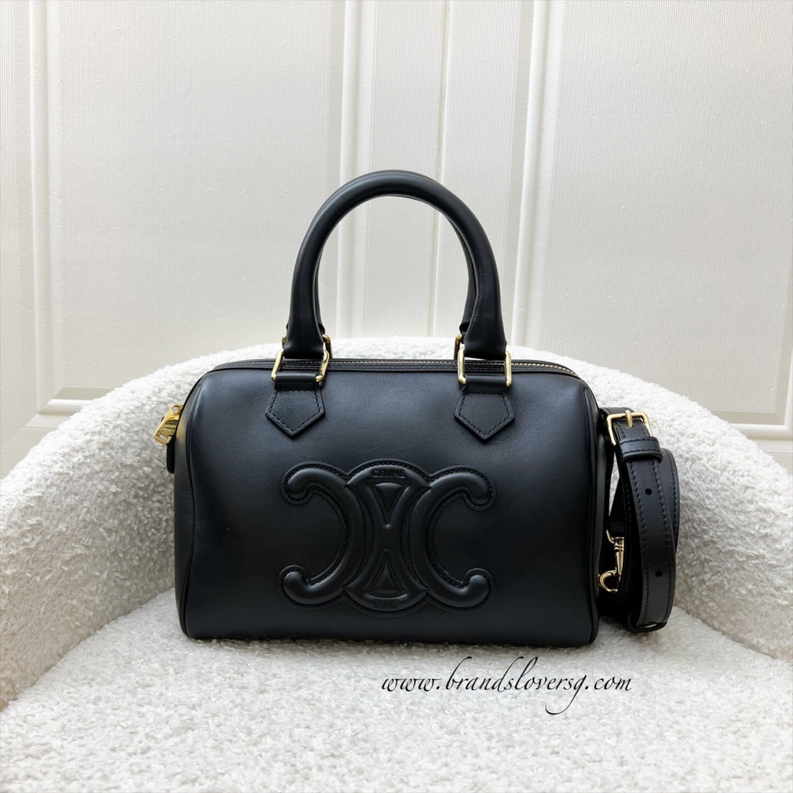 Celine Small Boston Bag in Black Smooth Calfskin and GHW