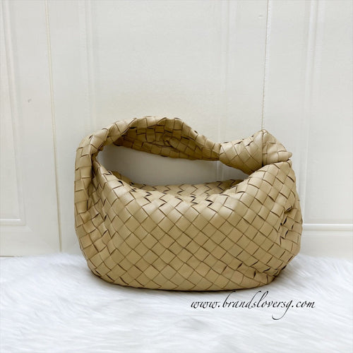 Bottega Veneta Teen (Current Small) Jodie Hobo Bag in Porridge (Light Beige) Intrecciato Lambskin and GHW