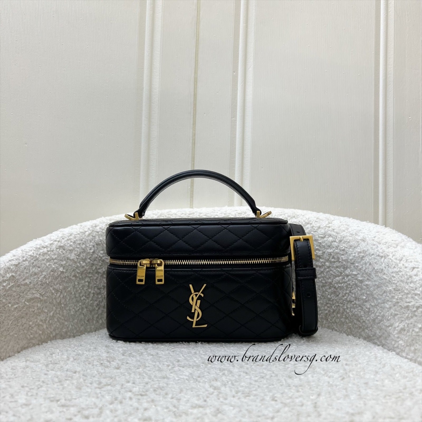 Saint Laurent YSL Gaby Vanity (LP Style) Bag in Black Lambskin and AGHW