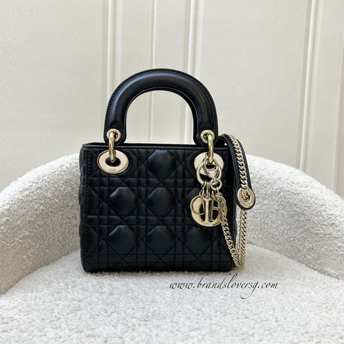 Dior Mini Lady Dior in Black Lambskin and LGHW