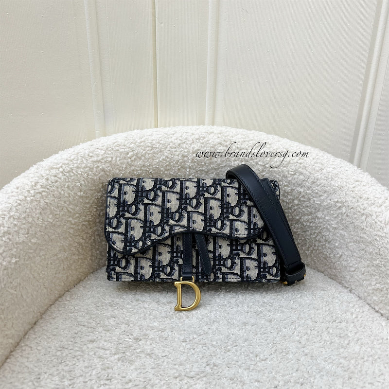 Dior Saddle Belt Pouch in Blue Dior Oblique Jacquard and AGHW