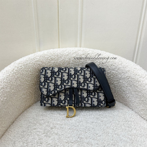 Dior Saddle Belt Pouch in Blue Dior Oblique Jacquard and AGHW