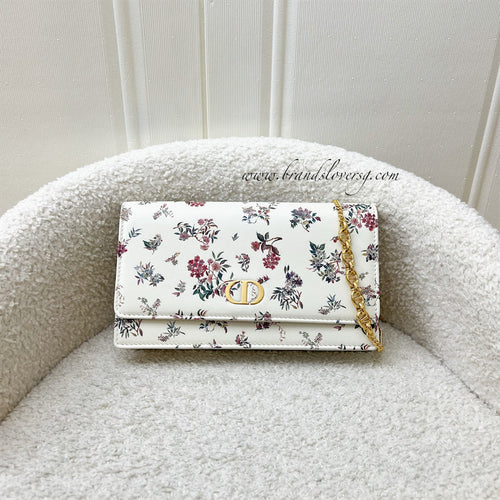 Dior Caro Pouch / Wallet on Chain WOC in White Petites Fleurs Calfskin and GHW