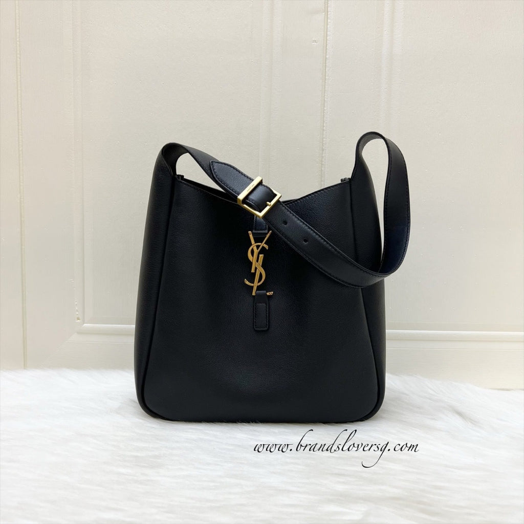 Saint Laurent YSL Small Le 5 À 7 Supple Hobo Bag in Black Grained Leather and GHW