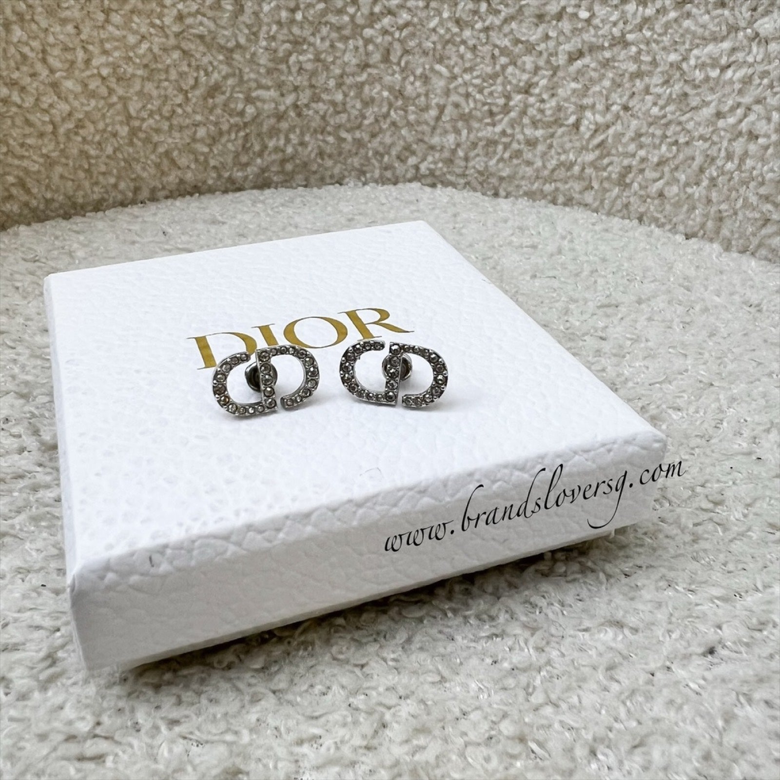 Dior CD Stud Earrings with Crystals in SHW