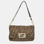 Fendi Zucca Canvas And Patent Leather Mia Flap Shoulder Bag