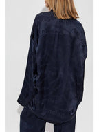 Balenciaga Balenciaga Silk Shirt With Logo, Women's, Navy Blue