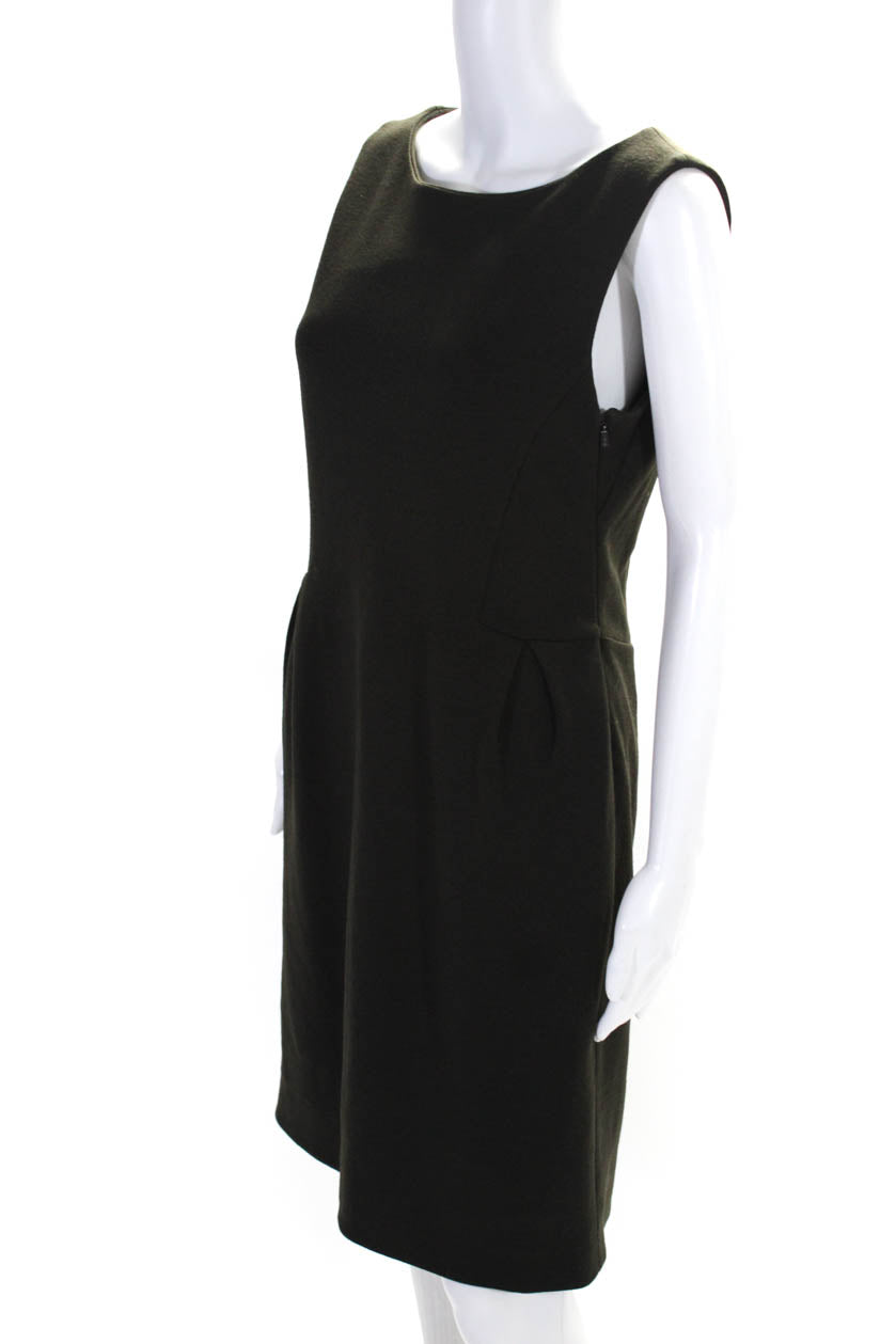 Chloe Womens Wool Sleeveless Boat Neck Pleated Sheath Dress Brown
