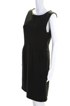 Chloe Womens Wool Sleeveless Boat Neck Pleated Sheath Dress Brown