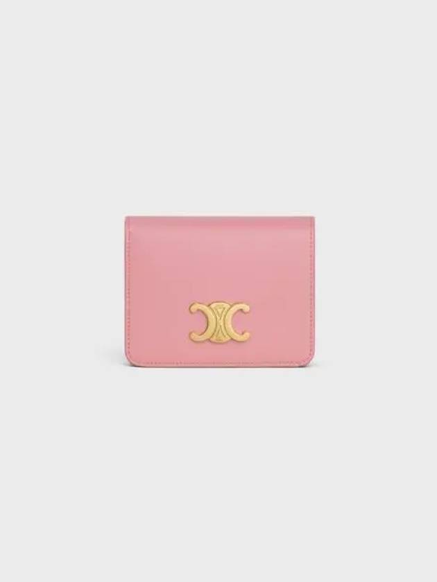 CELINE Triomphe Compact Shiny Calfskin Half Wallet Rose