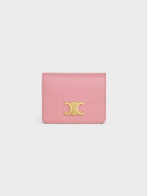 CELINE Triomphe Compact Shiny Calfskin Half Wallet Rose