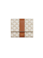 CELINE Triomphe Canvas Lambskin Trifold Small Half Wallet White Tan