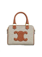 CELINE Small Boston Stripe Textile Calfskin Cross Bag Beige