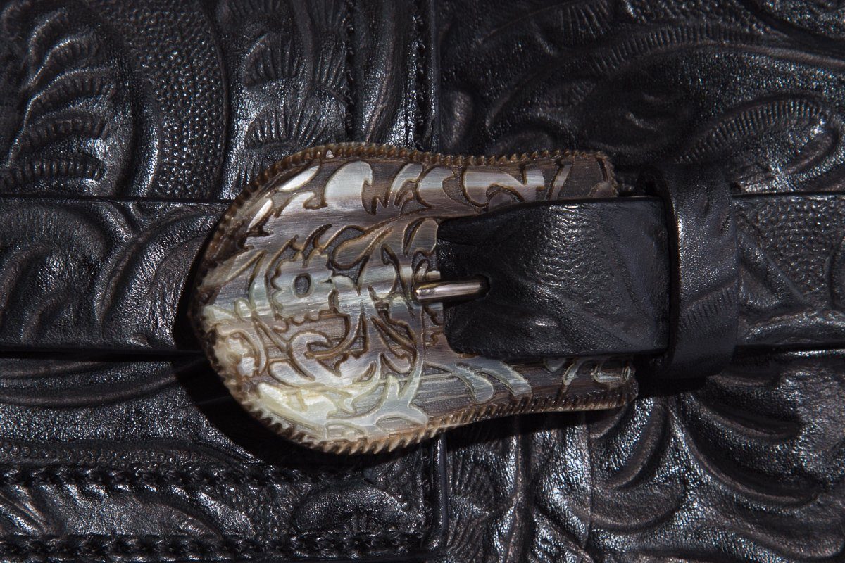 Fendi Vintage Black Leather Embossed Flower Handle Bag