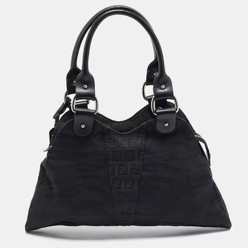 Fendi Black Zuchinno Fabric And Leather Devil Trapezio Tote