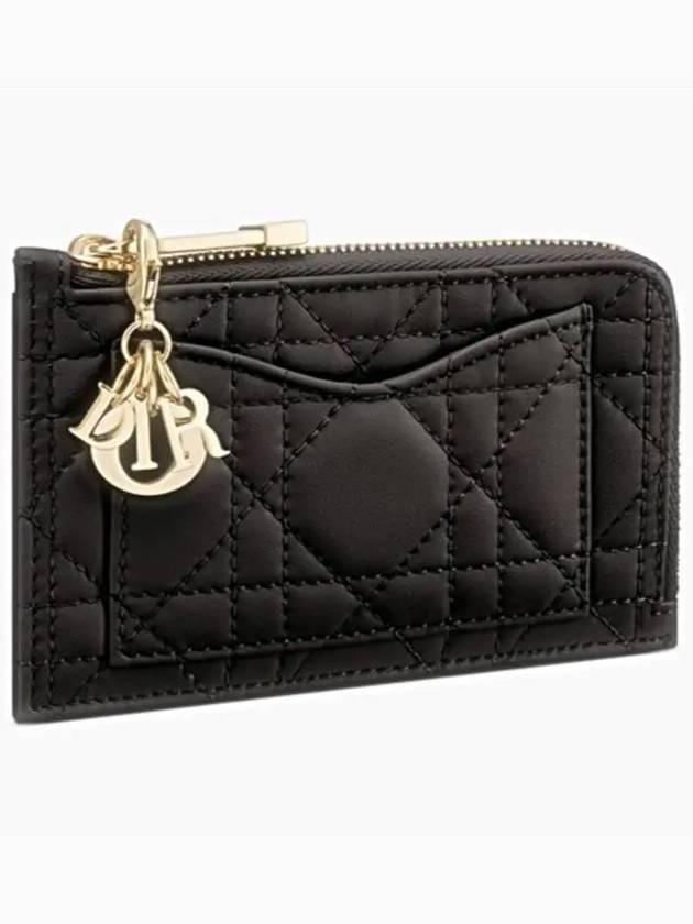 Lady Compact Cannage Zipper Lambskin Card Wallet Black Dior