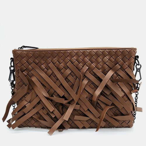 Bottega Veneta Brown Intrecciato Fringe Leather Crossbody Bag