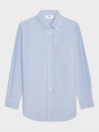 CELINE Tomboy Striped Silk Long Sleeve Shirt Light Blue