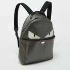 Fendi Metallic Grey Leather Monster Eyes Rounded Backpack