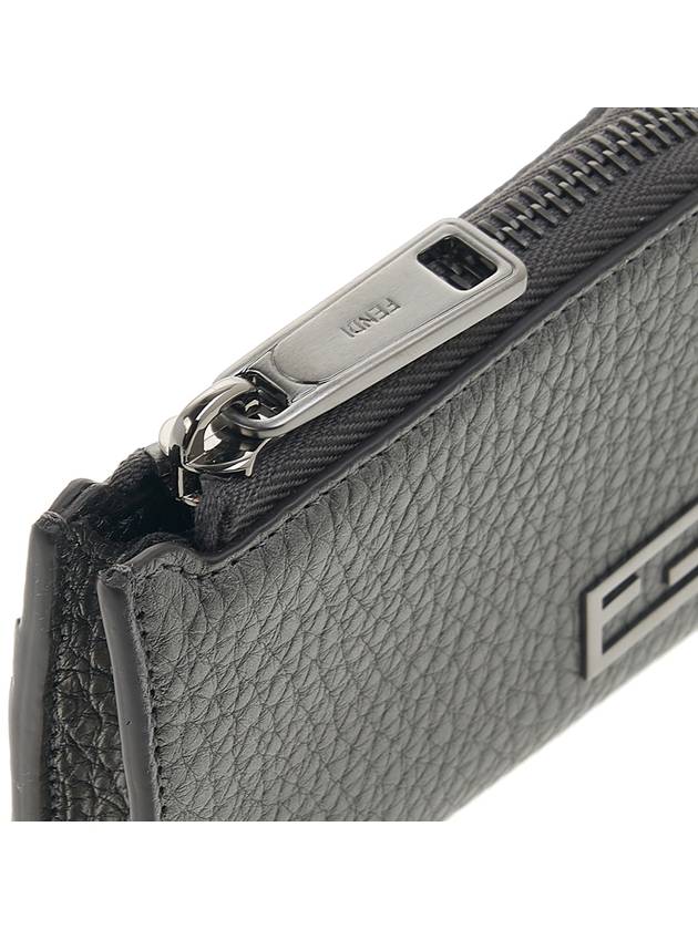 Fendi Logo Leather Card Wallet Grey