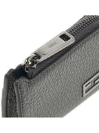 Fendi Logo Leather Card Wallet Grey