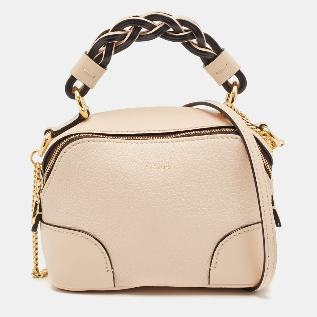 Chloe Beige Leather Mini Daria Chain Bag