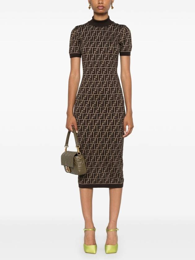 Fendi FF Cotton Midi Dress Brown