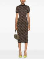Fendi FF Cotton Midi Dress Brown
