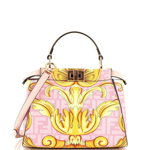 FENDI x Versace Fendace Peekaboo Bag Printed Zucca Leather Mini