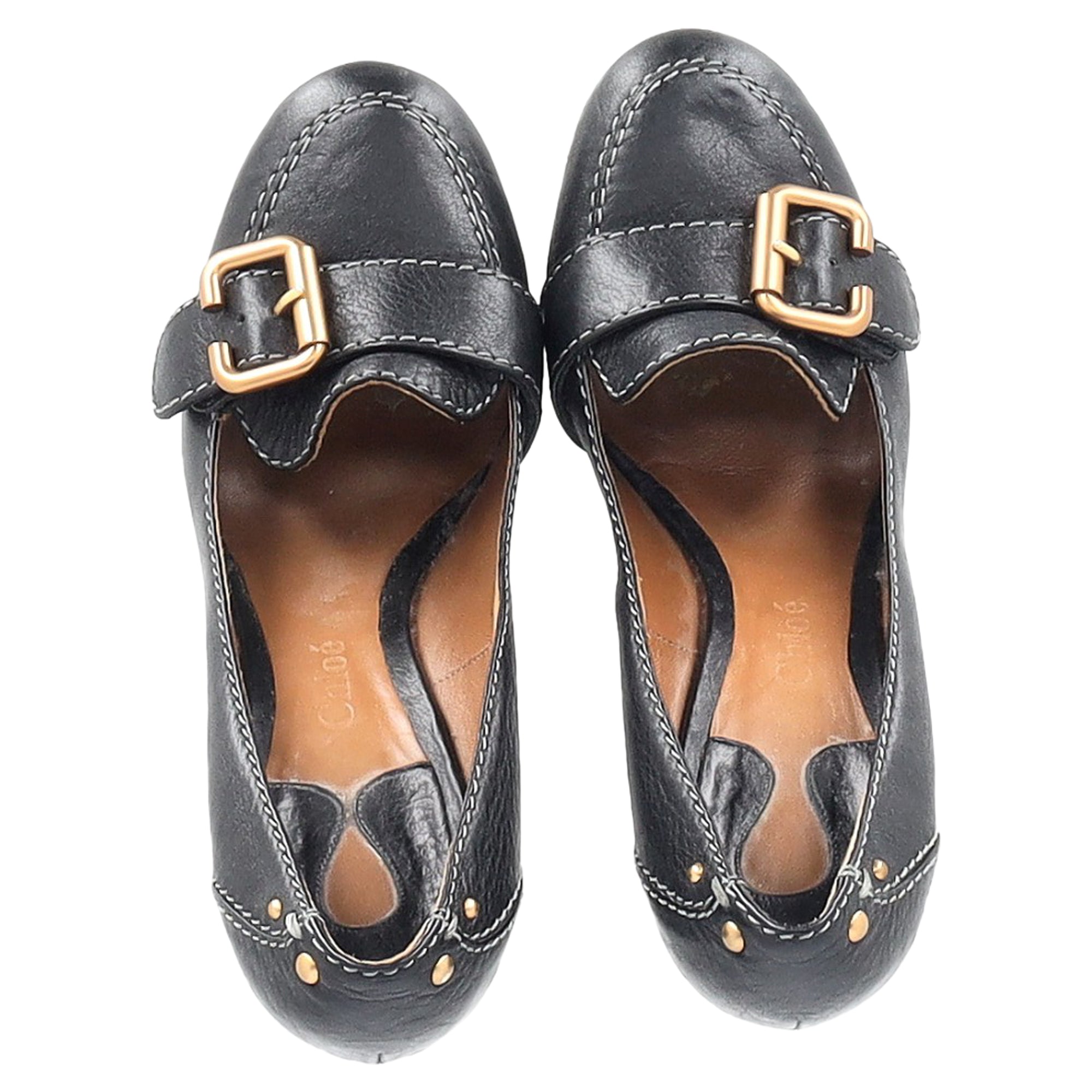 Chloe Buckle Pumps in Black Leather