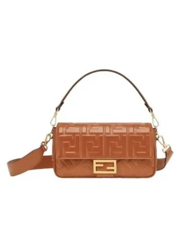 Fendi Baguette FF Embossed Nappa Leather Shoulder Bag Brown